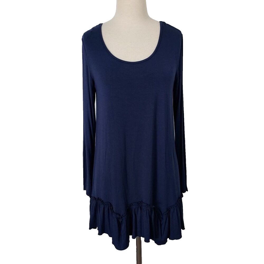 URBAN COCO Tunic Top Ruffle Hem Comfy Soft Women Sz Medium Stretch Navy Blue NWT
